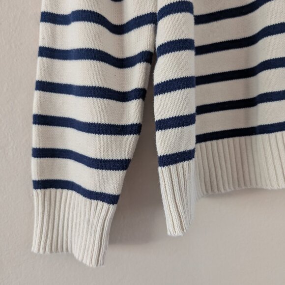 St. John's Bay Navy White Stripe Sweater Brown Boucle Heart Cottagecore Size PXL - Picture 12 of 13